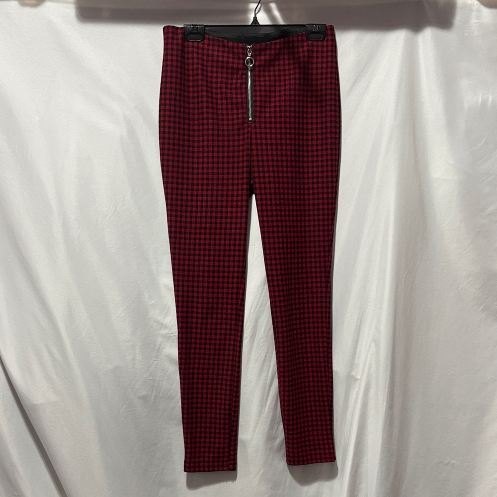 Elegant  Burgundy Checkered Dress Pants